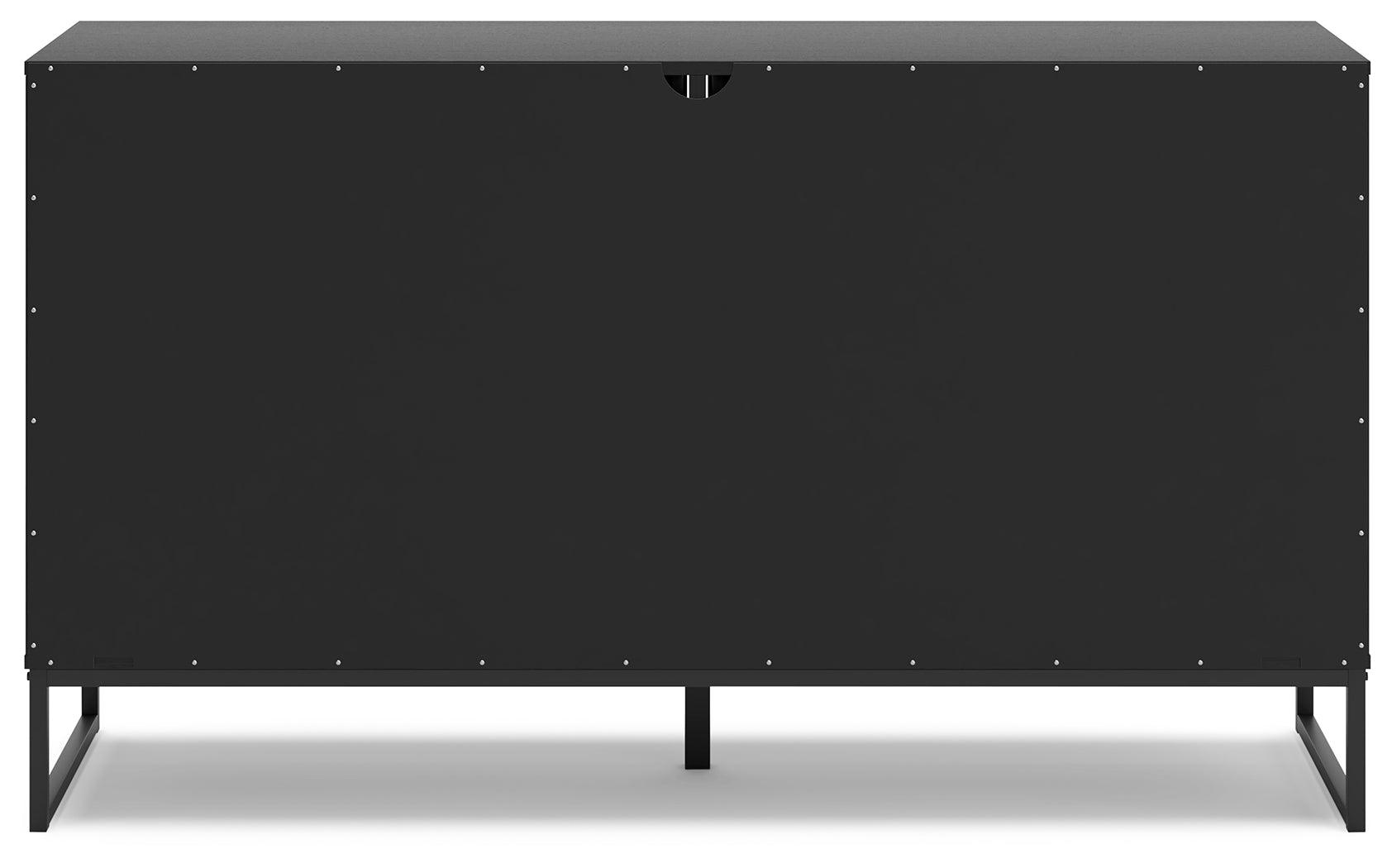 Back view of Socalle dresser showing vinyl-wrapped drawer sides