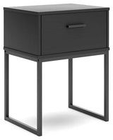 Socalle Matte Black Nightstand side angle showing metal legs