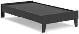 Close-up of Socalle black platform bed wood grain texture