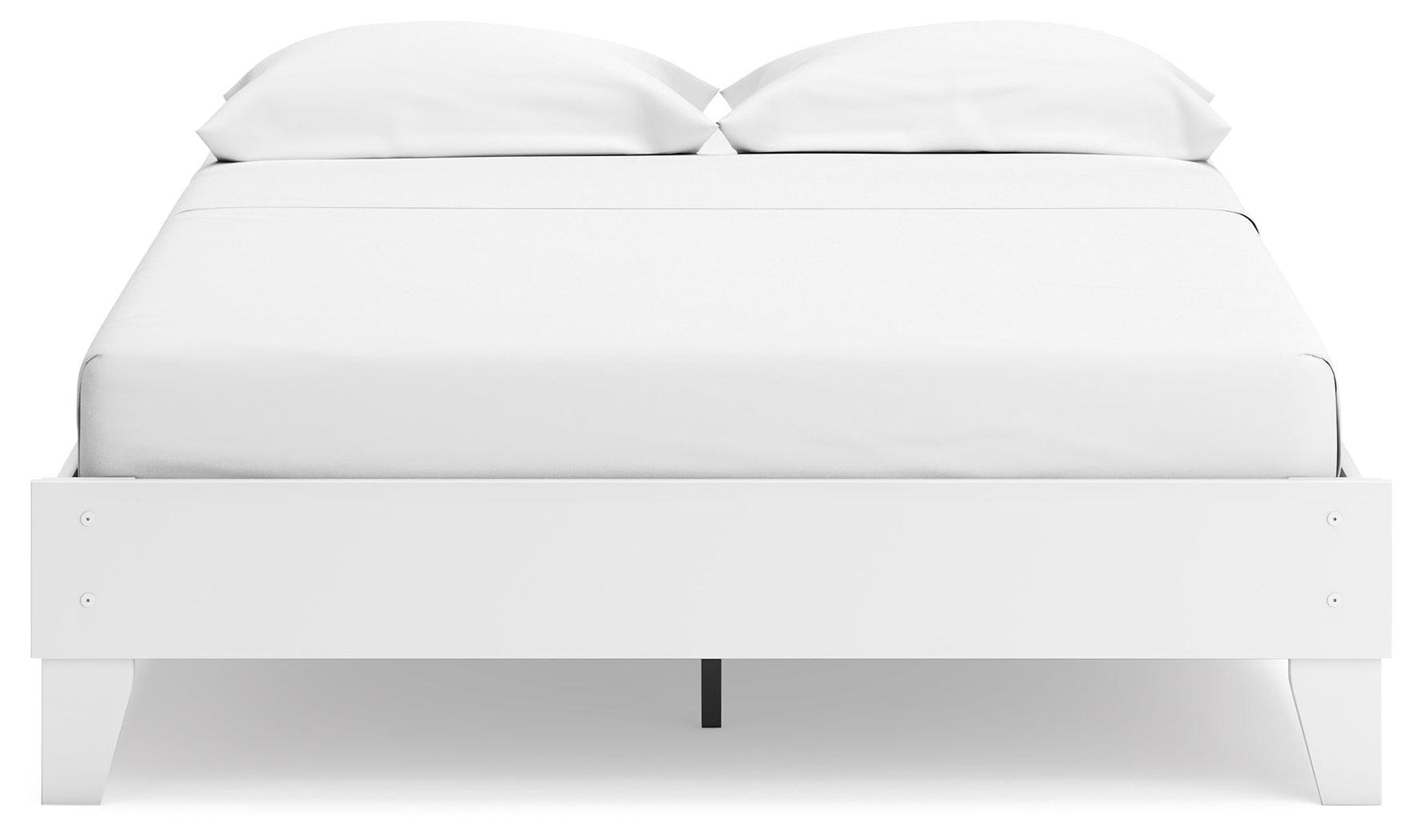 Close-up of matte white finish bed frame
