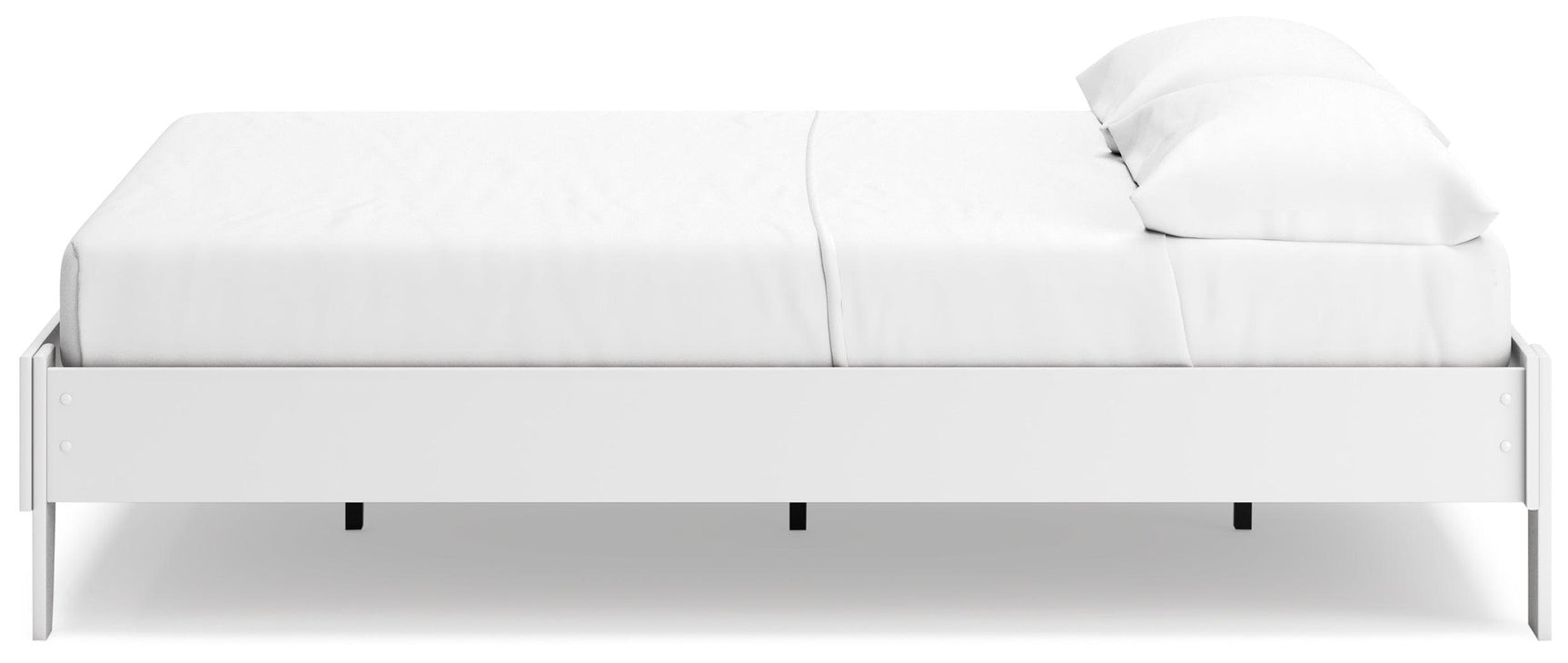 Minimalist queen platform bed in bedroom setting