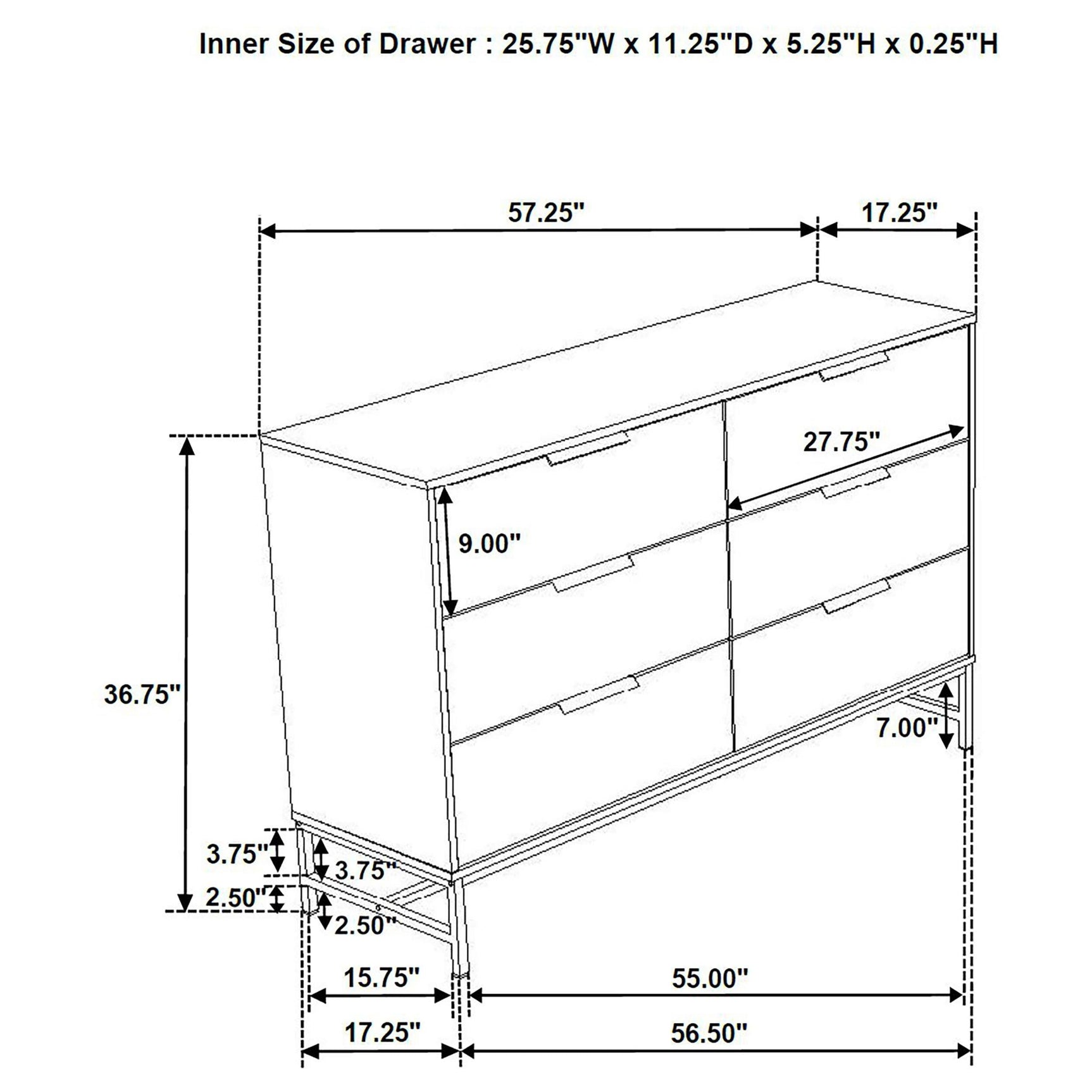 Metal extension drawer slides inside Sonora dresser