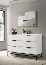Side angle of Sonora 6-drawer white bedroom dresser