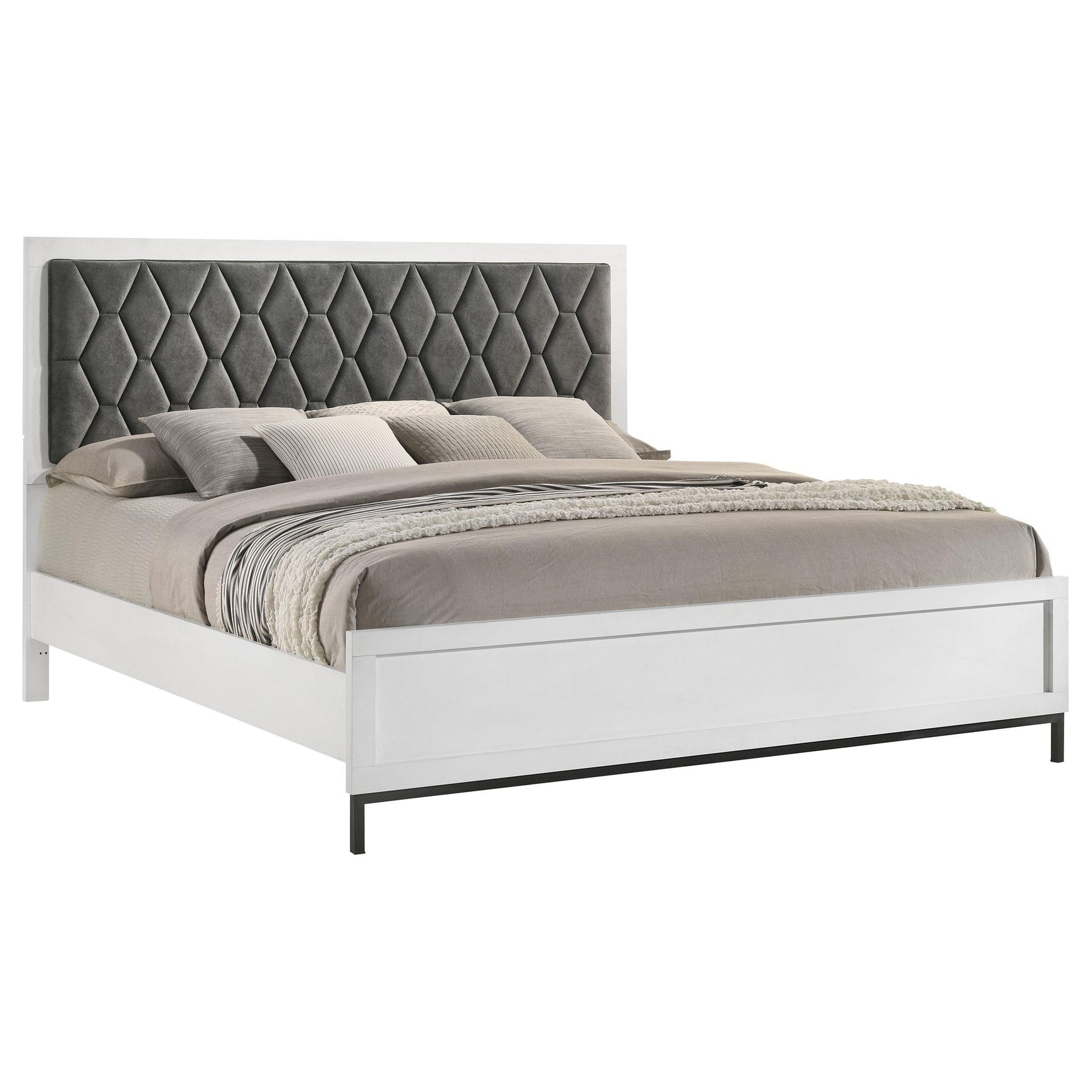 Sonora Eastern King Upholstered Panel Bed White side angle