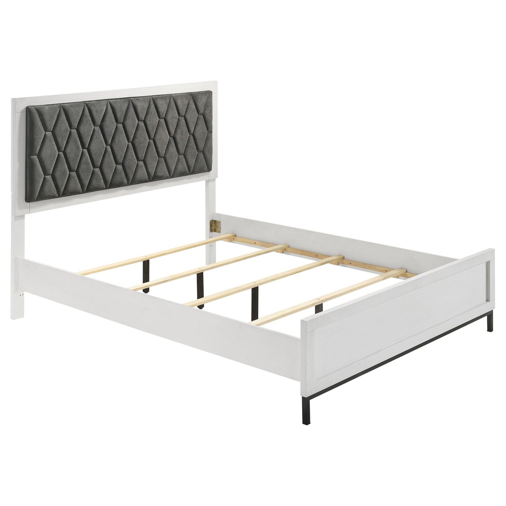 Side angle of Sonora Queen Upholstered Panel Bed in white