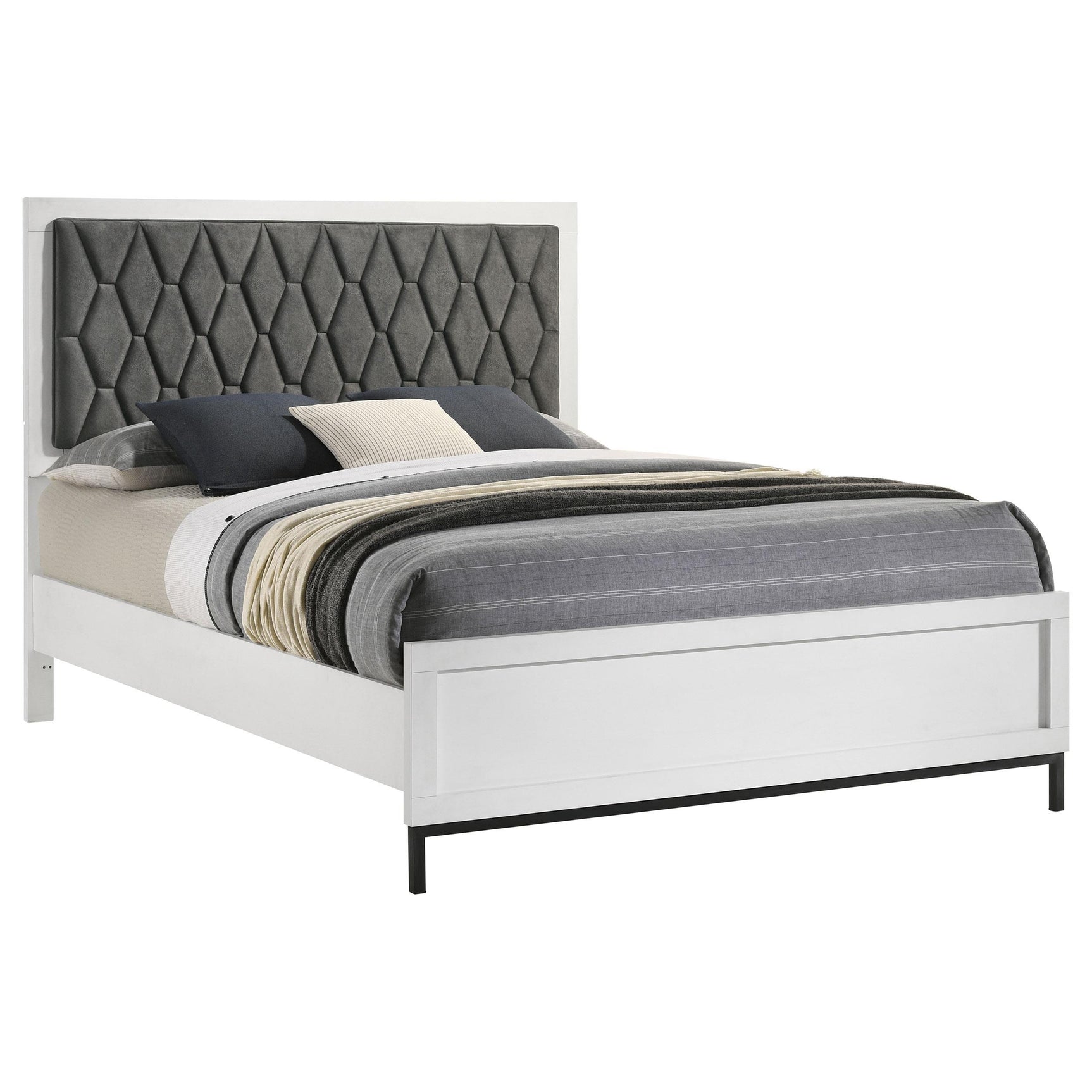 Sonora Queen Upholstered Panel Bed displaying padded headboard