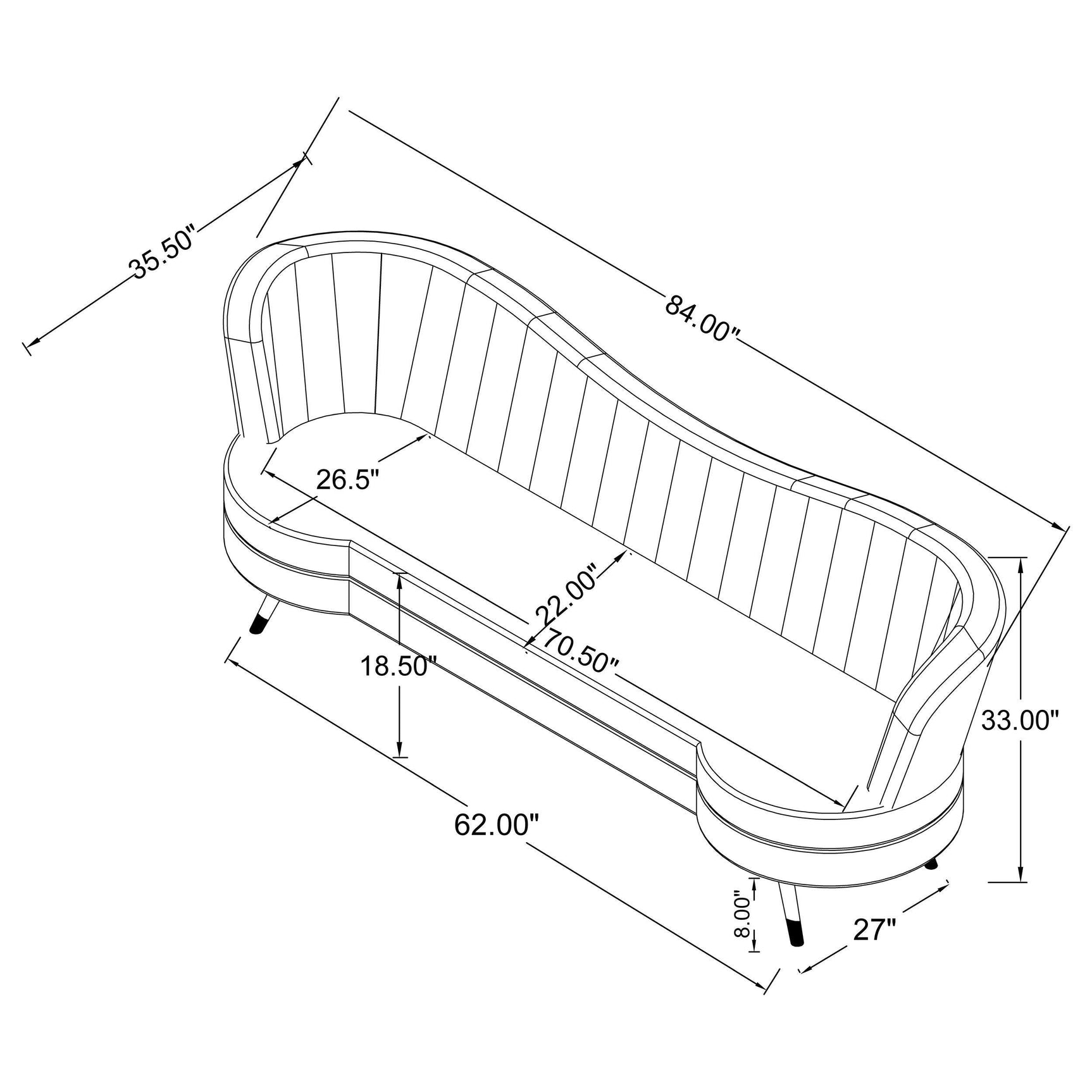 SOPHIA Sophia 2-piece Upholstered Channel Tufted Sofa Set Blue 506861-S2 - Ella Furniture