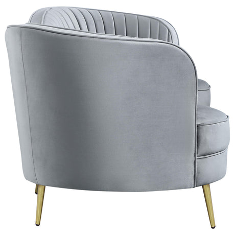 Side profile of Sophia grey loveseat