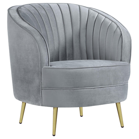Side profile of grey upholstered Sophia sofa