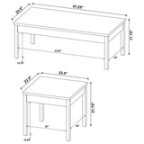 Stacie 3-piece coffee table set antique pine and white detail of plastic glide on table leg