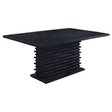 Room view of Stanton Black Rectangle Pedestal Dining Room Set showing table and 6 side chairs