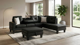 Star Black PU Sectional with Drop-Down Console and Storage Ottoman from Decor Furniture