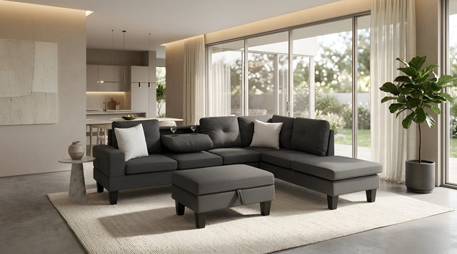 Star Dark Grey Fabric Sectional with Storage Ottoman and Drop-Down Table from Decor Furniture