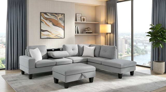 Star Light Grey Fabric Sectional with Storage Ottoman and Drop-Down Table from Decor Furniture