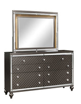 side view of Stars Charcoal LED Upholstered Panel Bedroom Set bed