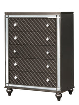 bedroom view of Stars Charcoal LED Upholstered Panel Bedroom Set bed