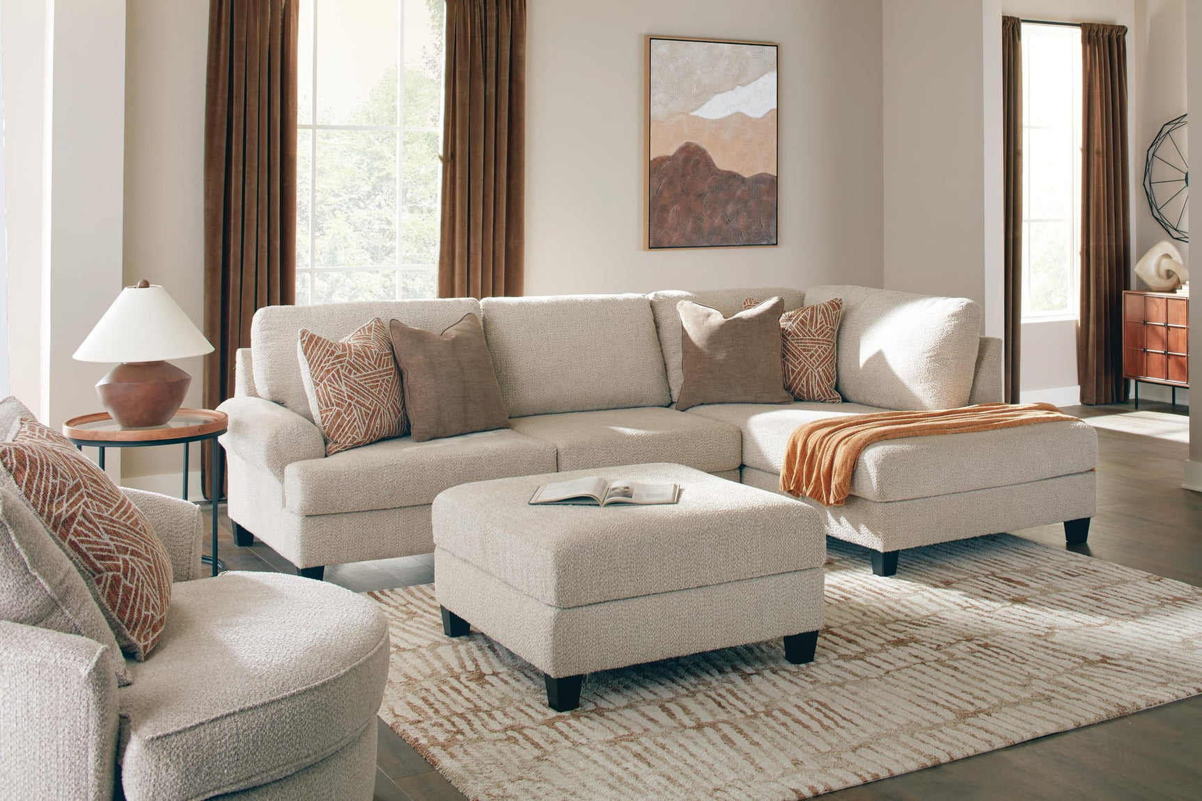 Steelwater Latte Retreat 2-Piece Sectional with Chaise and Oversized Accent Ottoman from Decor Furniture