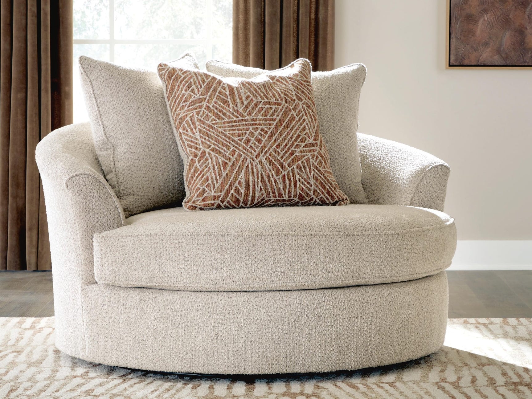 Steelwater Retreat Latte Chenille Oversized Swivel Accent Chair from Decor Furniture
