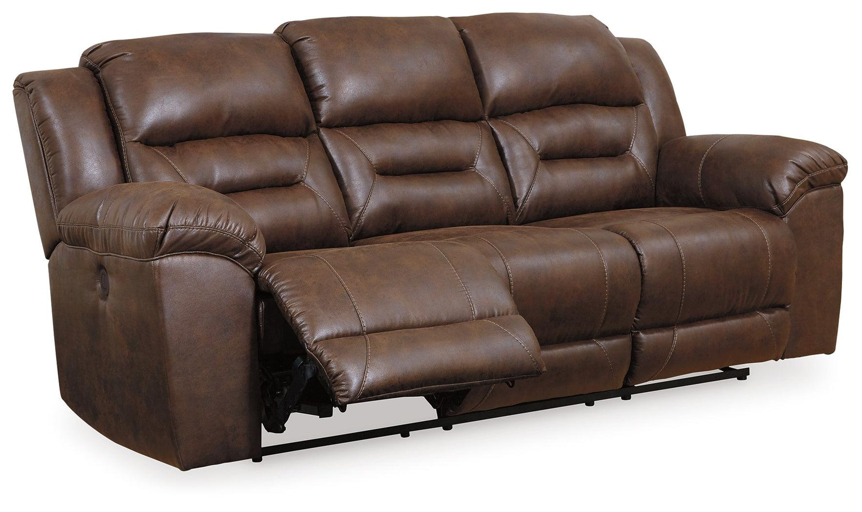Power rocker recliner in chocolate faux leather with gentle rocking motion