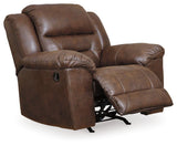 Side view of Stoneland Chocolate sofa showing stationary middle seat and reclining sides