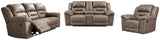 Stoneland Fossil reclining loveseat with console side angle