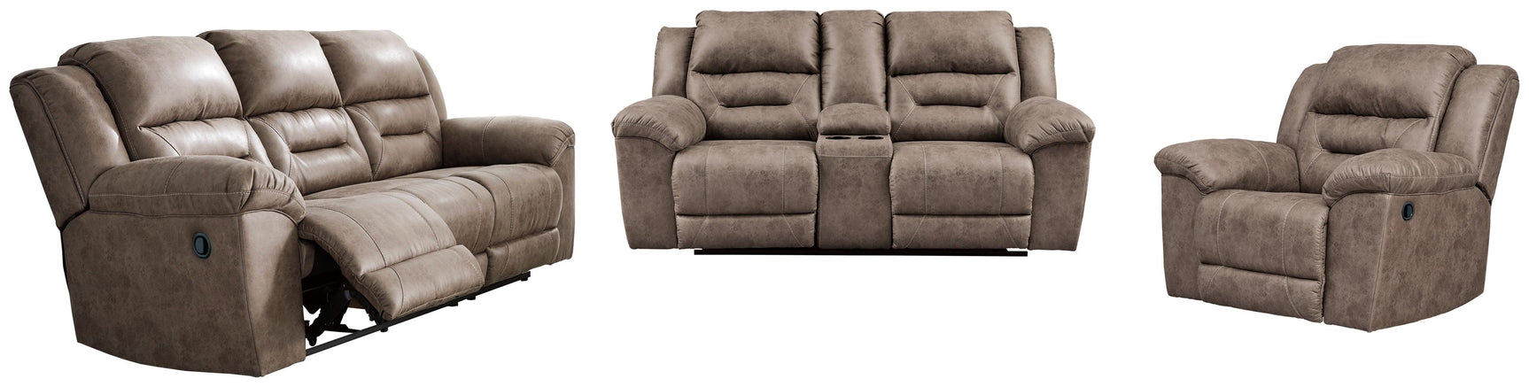 Stoneland Fossil reclining loveseat with console side angle