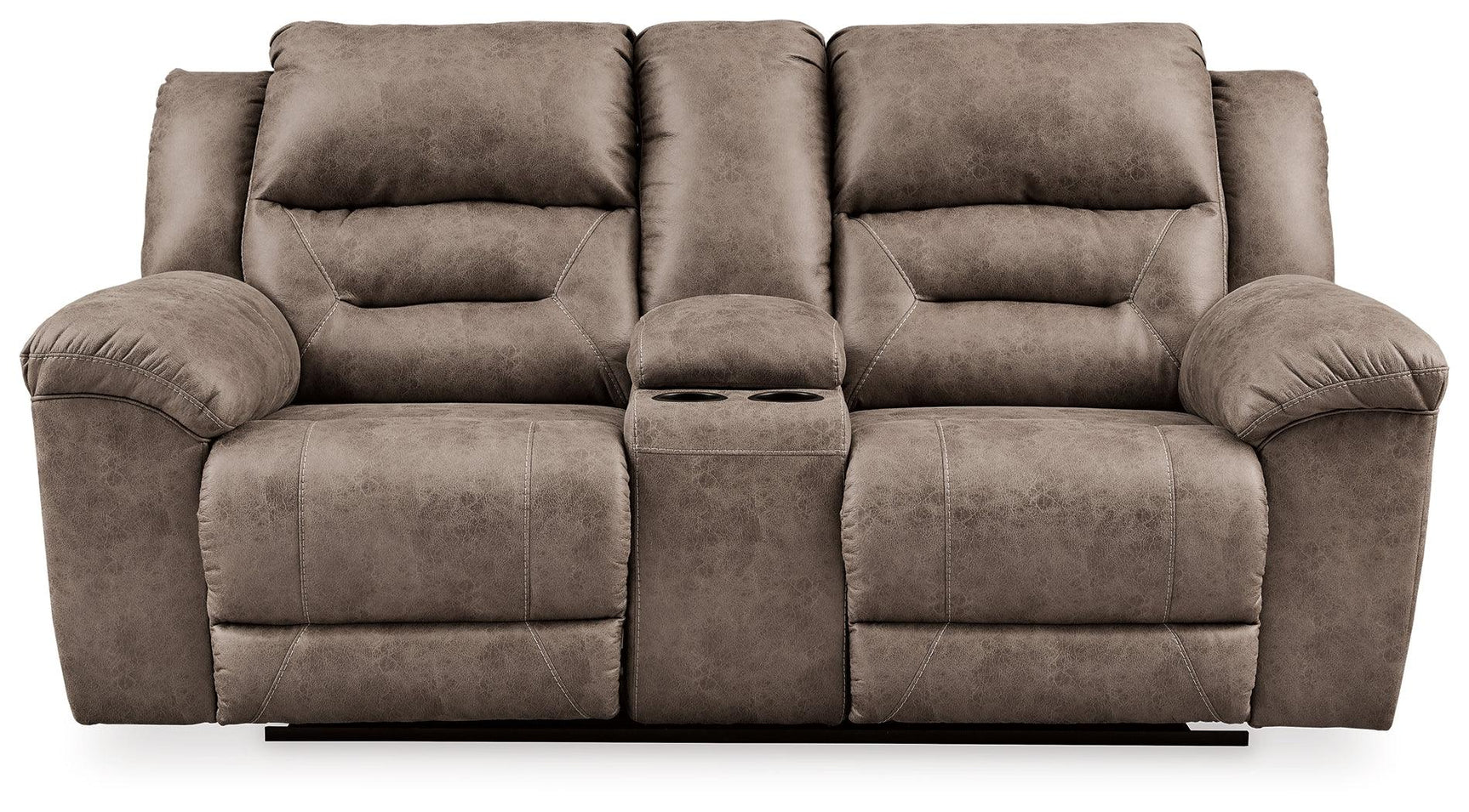 Dual cup holders in loveseat console