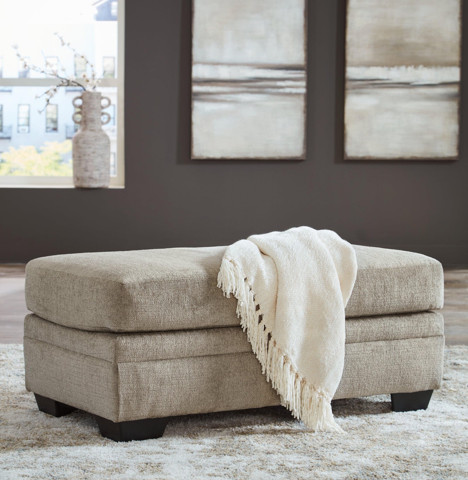 Stonemeade Taupe Chenille Ottoman - Ella Furniture