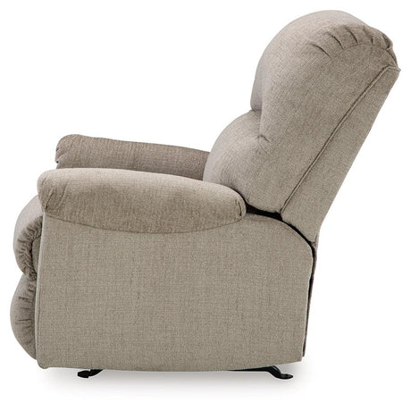 Stonemeade Taupe Chenille Recliner chair detailed front view
