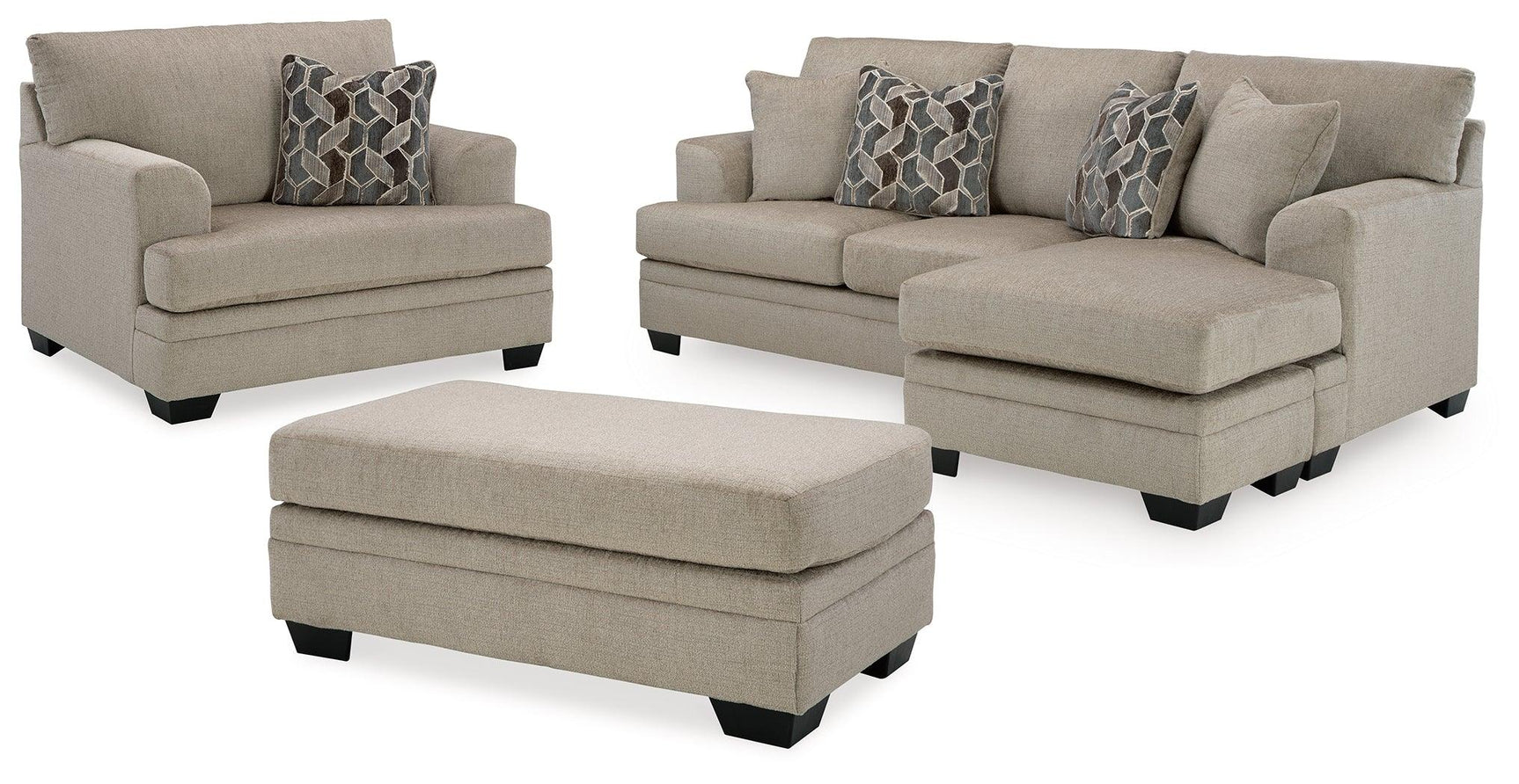 Stonemeade Taupe Sofa Chaise, Chair, and Ottoman - Ella Furniture