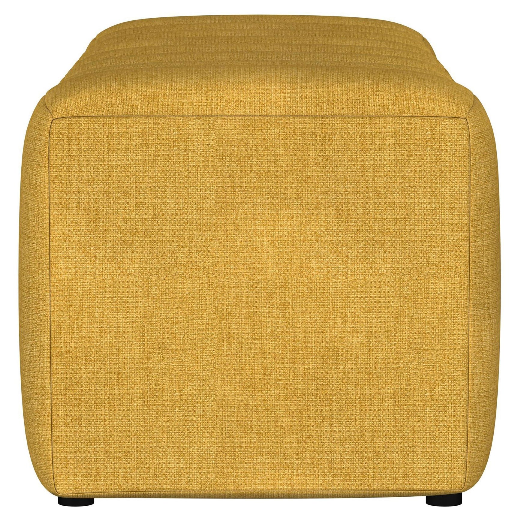 Mustard yellow upholstered bench in living room setting