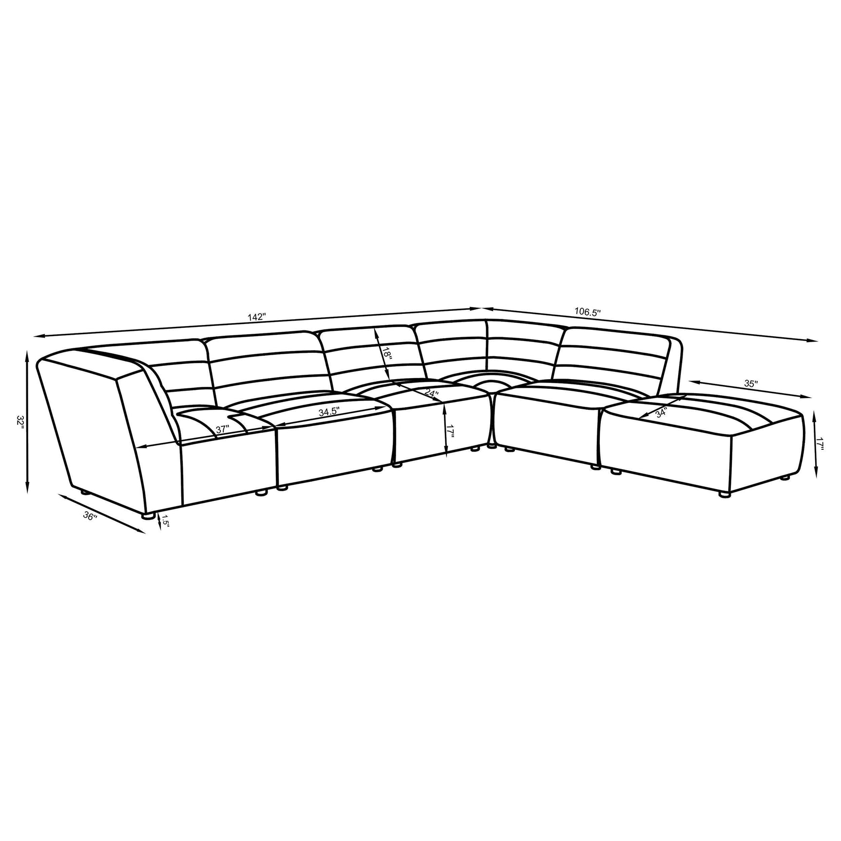 SUNNY Sunny 6-piece Upholstered Modular Sectional Sofa Charcoal 552081-SET - Ella Furniture
