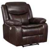 Sycamore recliner chair side angle showing powered control panel
