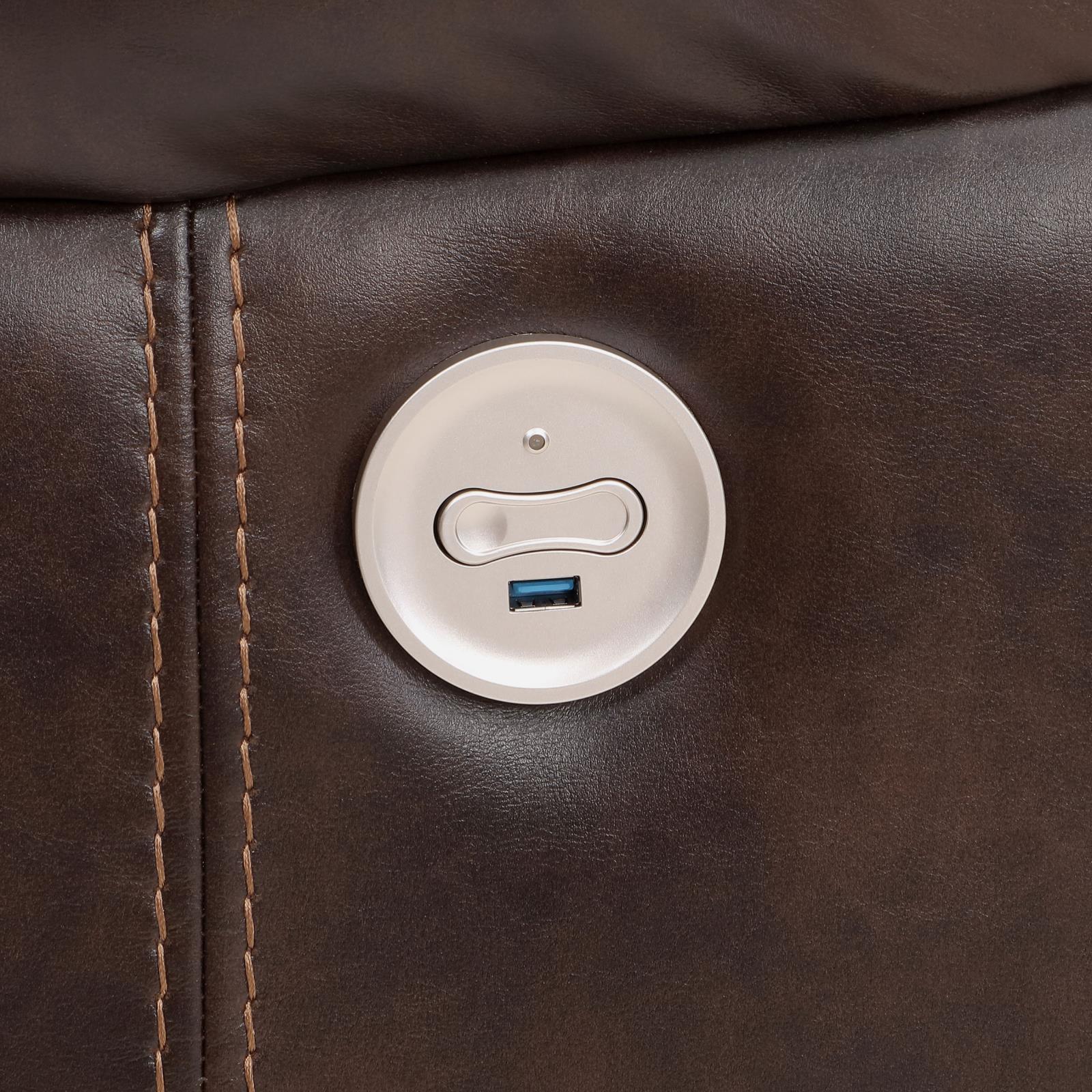 Back view of Sycamore dark brown upholstered power recliner