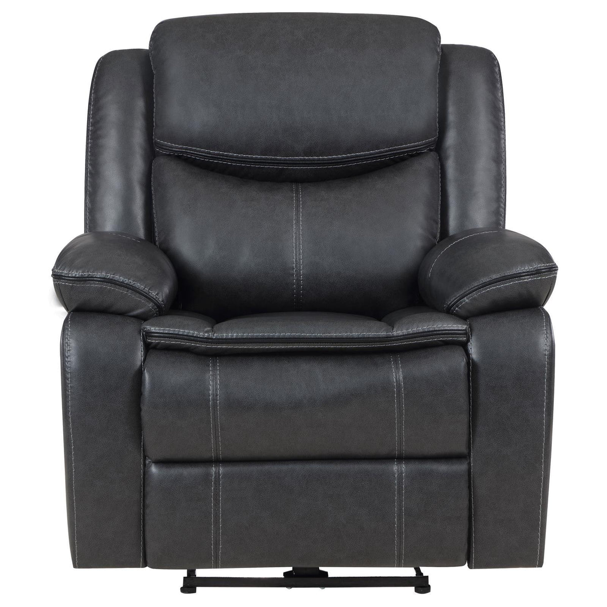Close-up of leatherette upholstery with accent stitching