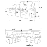 Sectional sofa from side with recliner extended