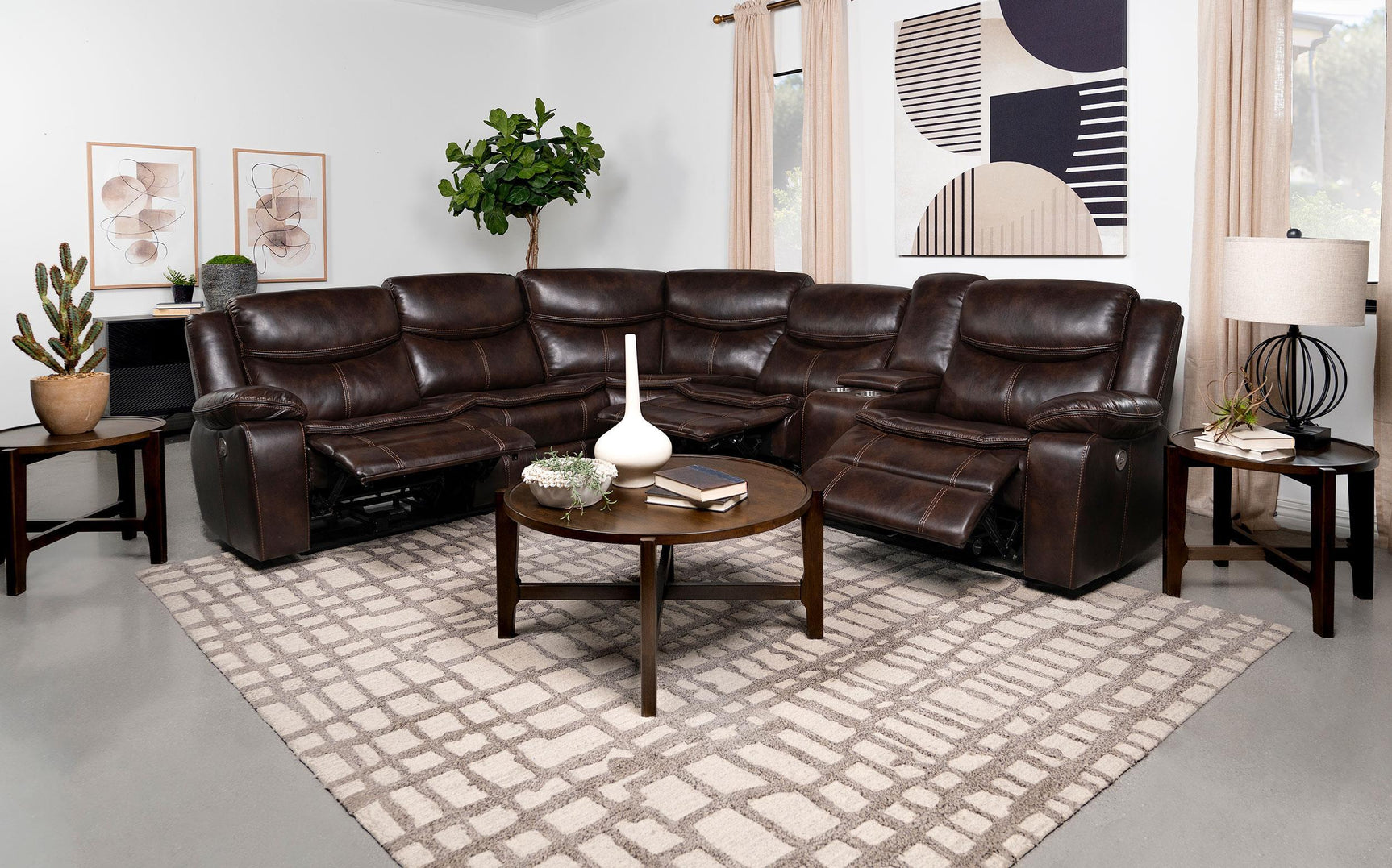 Sycamore sectional sofa side view showing power recliner