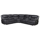 Sycamore Upholstered Power Reclining Sectional Sofa Dark Grey cup holder and console open