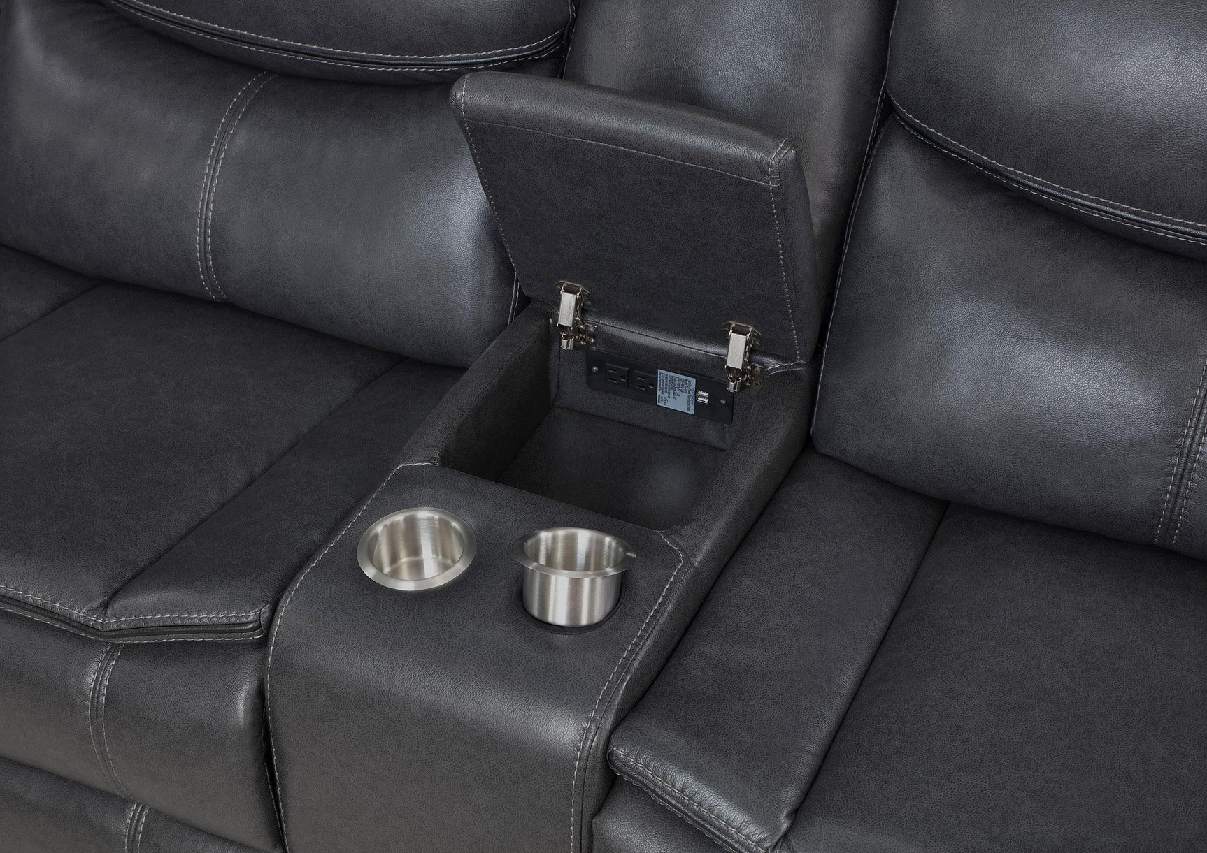 Sycamore Upholstered Power Reclining Sectional Sofa Dark Grey seating cushions detail