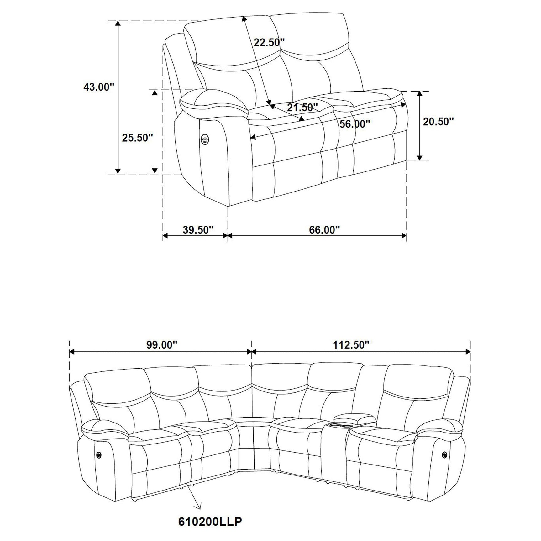 Flip-top storage console open on Sycamore sectional