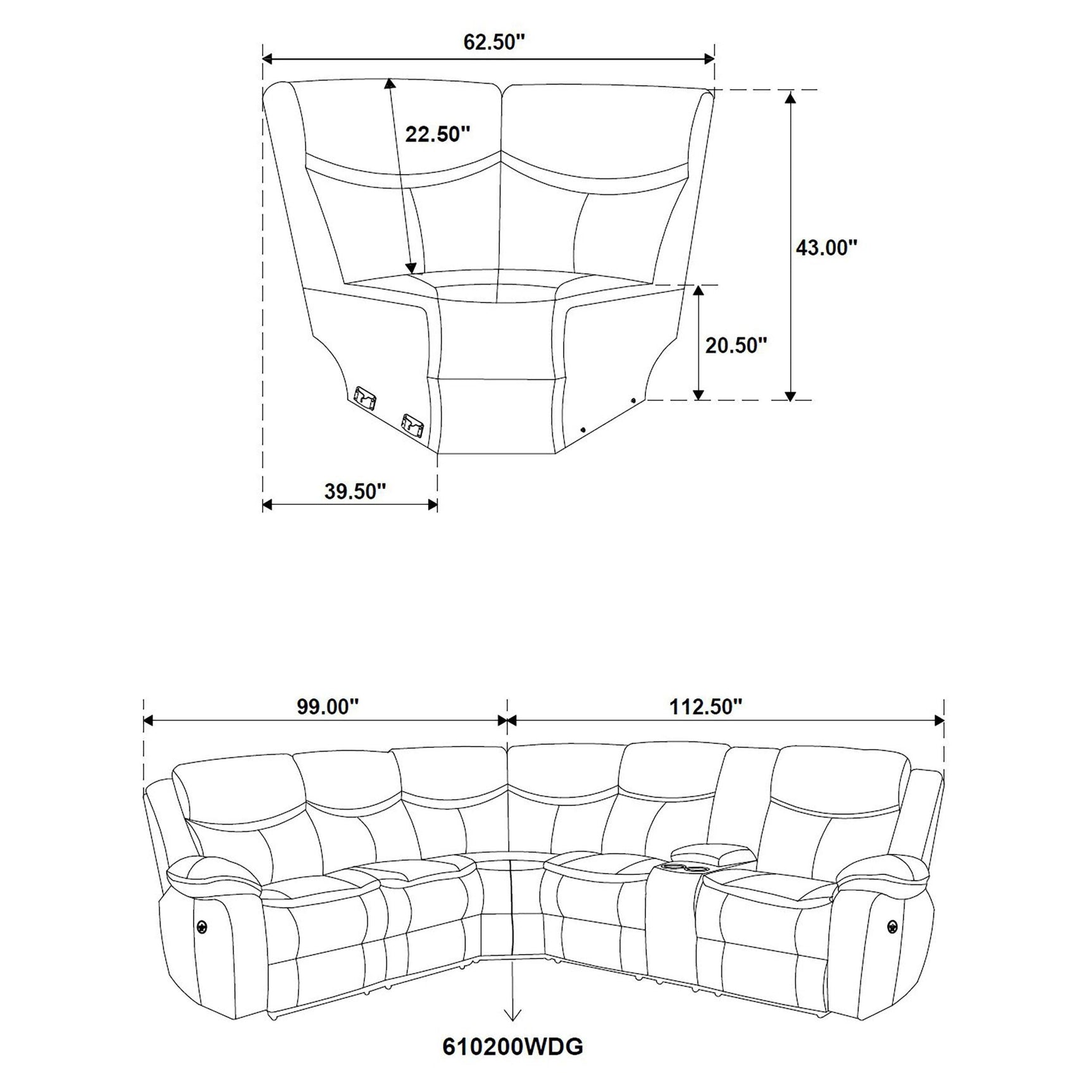 Sycamore sectional showing seat depth and cushion detail