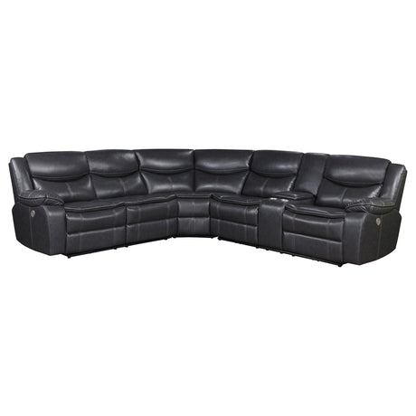 Sycamore sectional with console open and cup holders