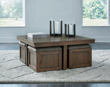Rom Brown Cocktail Table with stools front angle view