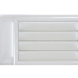 Storage footboard with two dovetail drawers and acrylic bar pulls opened