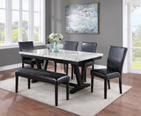 Tanner dining set main view with white faux marble table and black wood base