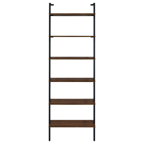 Black metal frame details on modern bookcase