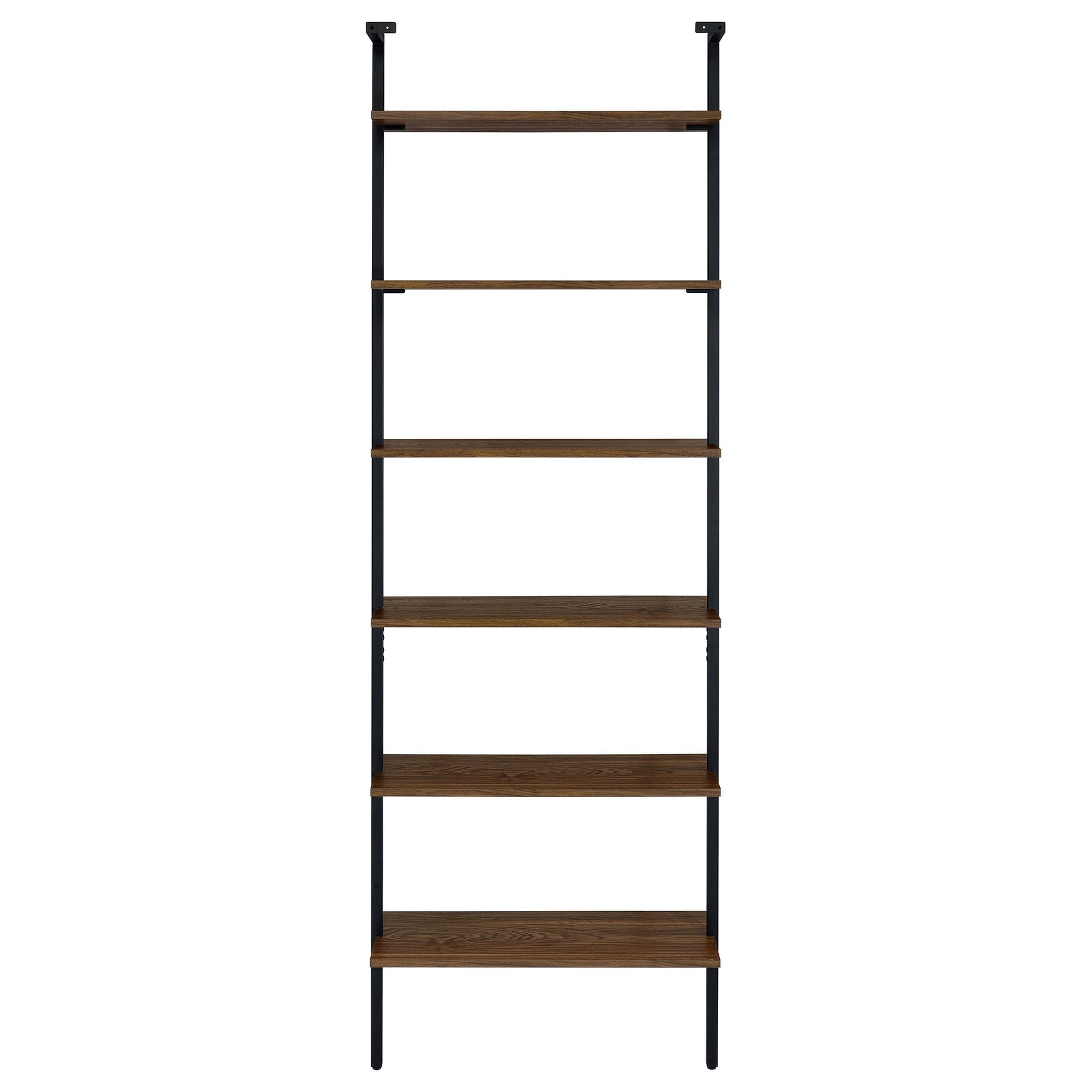 Top view of black metal frame attachment to wall