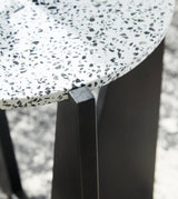 Top view of Tellrich black and white terrazzo round accent table
