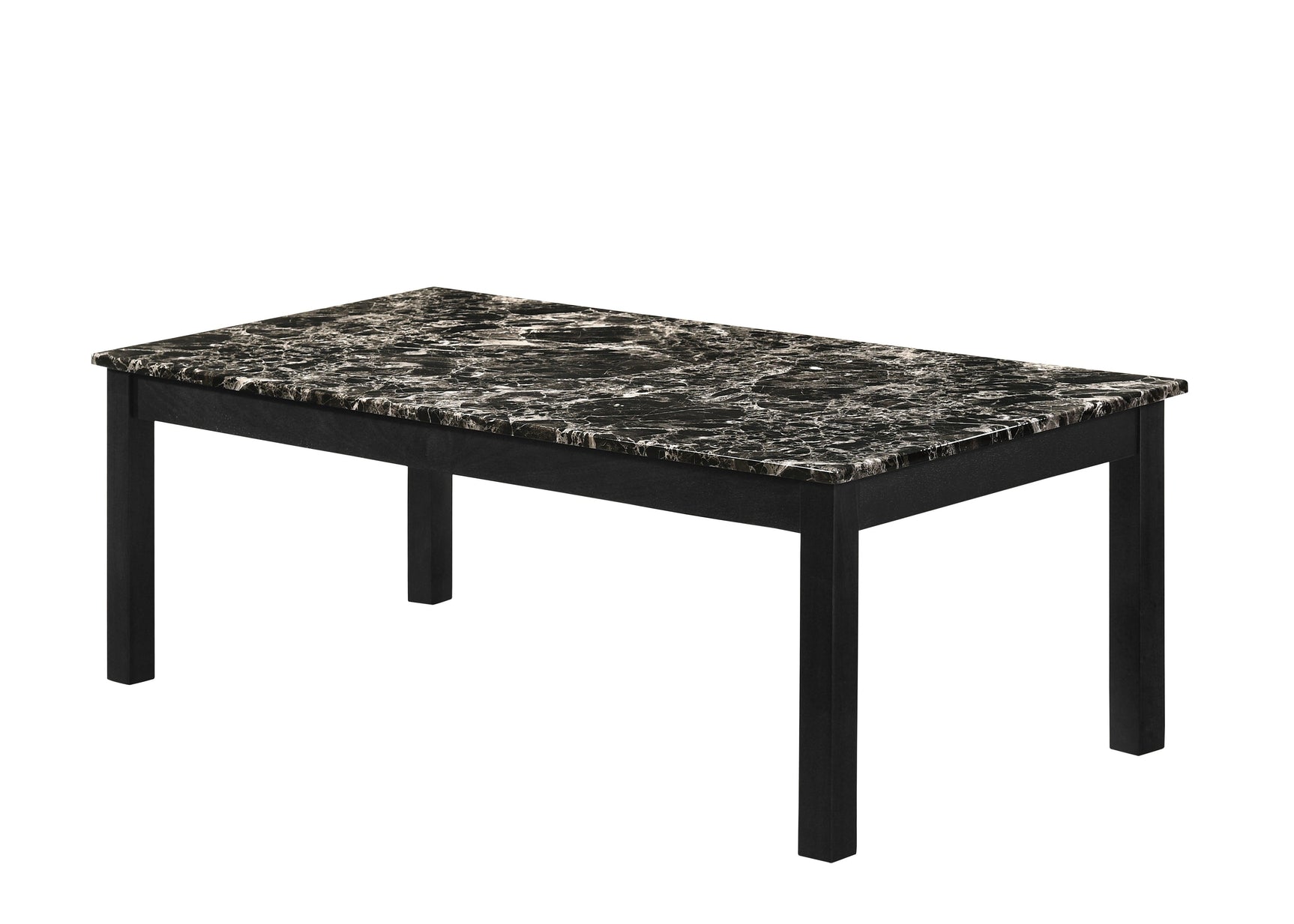 Side view of Thurner 3-Piece Coffee Table Set showing metal frame and black marble top