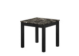 Close-up of black faux marble tabletop with metal frame from Thurner set